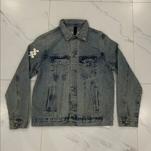 Chrome Hearts Button Up Denim Jacket White Cross Patches Men’s Size Large